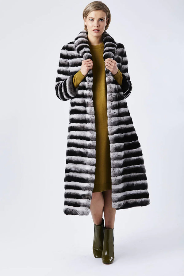 Grey Carrie Chinchilla Effect Coney Fur Coat-2