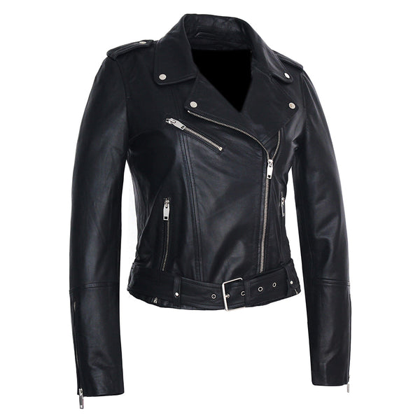 Carolina Womens Nappa Asymmetric Moto Leather Jacket-1