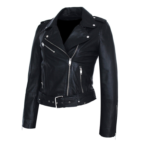 Carolina Womens Nappa Asymmetric Moto Leather Jacket-4