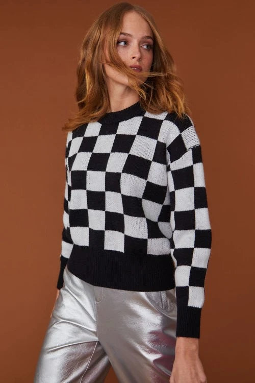 Checked Black - White Cashmere Jumper-2