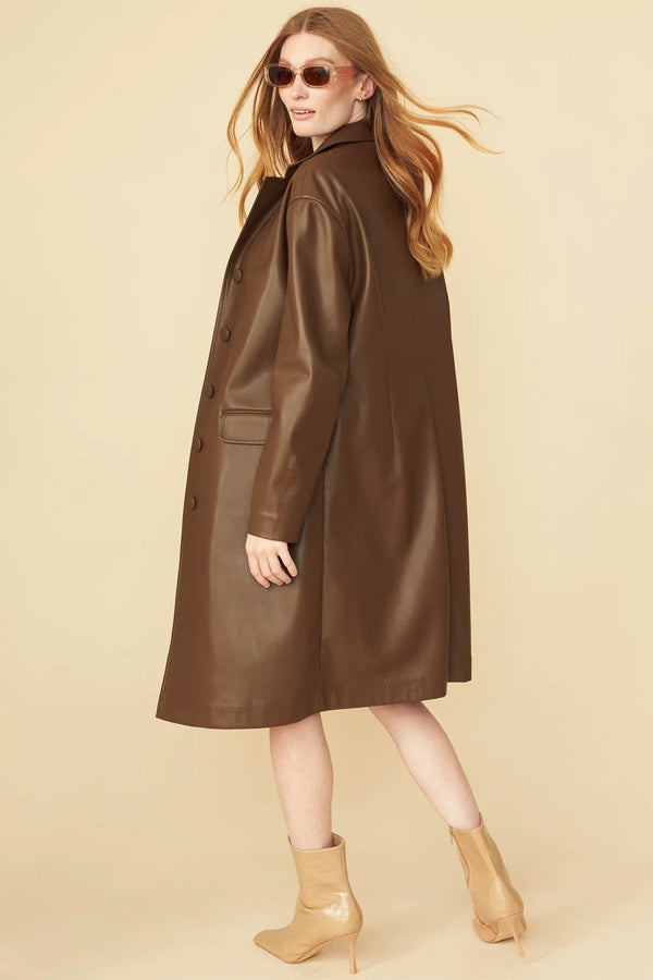 Chocolate Eco Leather Trench Coat-2