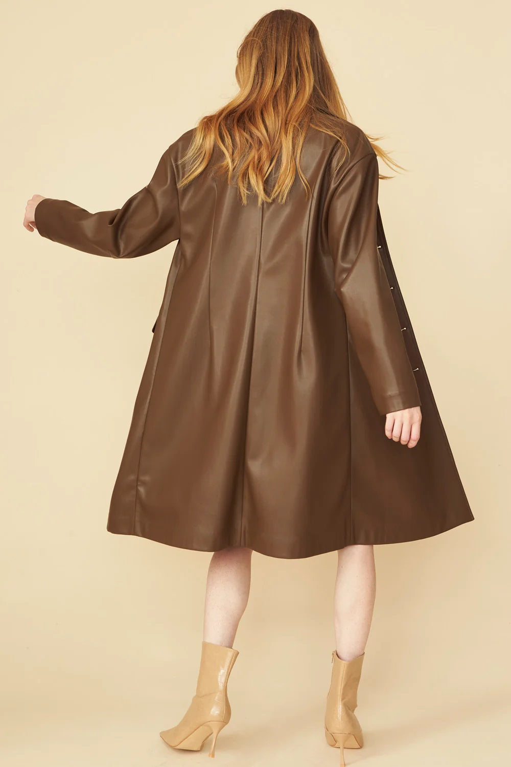 Chocolate Eco Leather Trench Coat-3