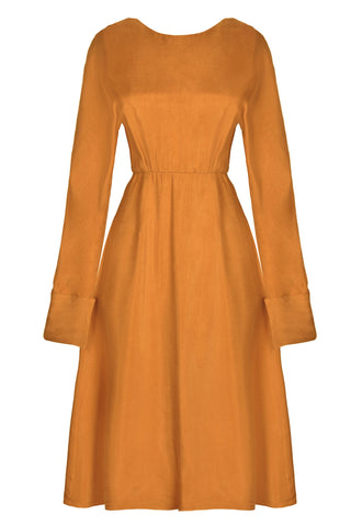 Mustard long sleeve Midi Dress-0