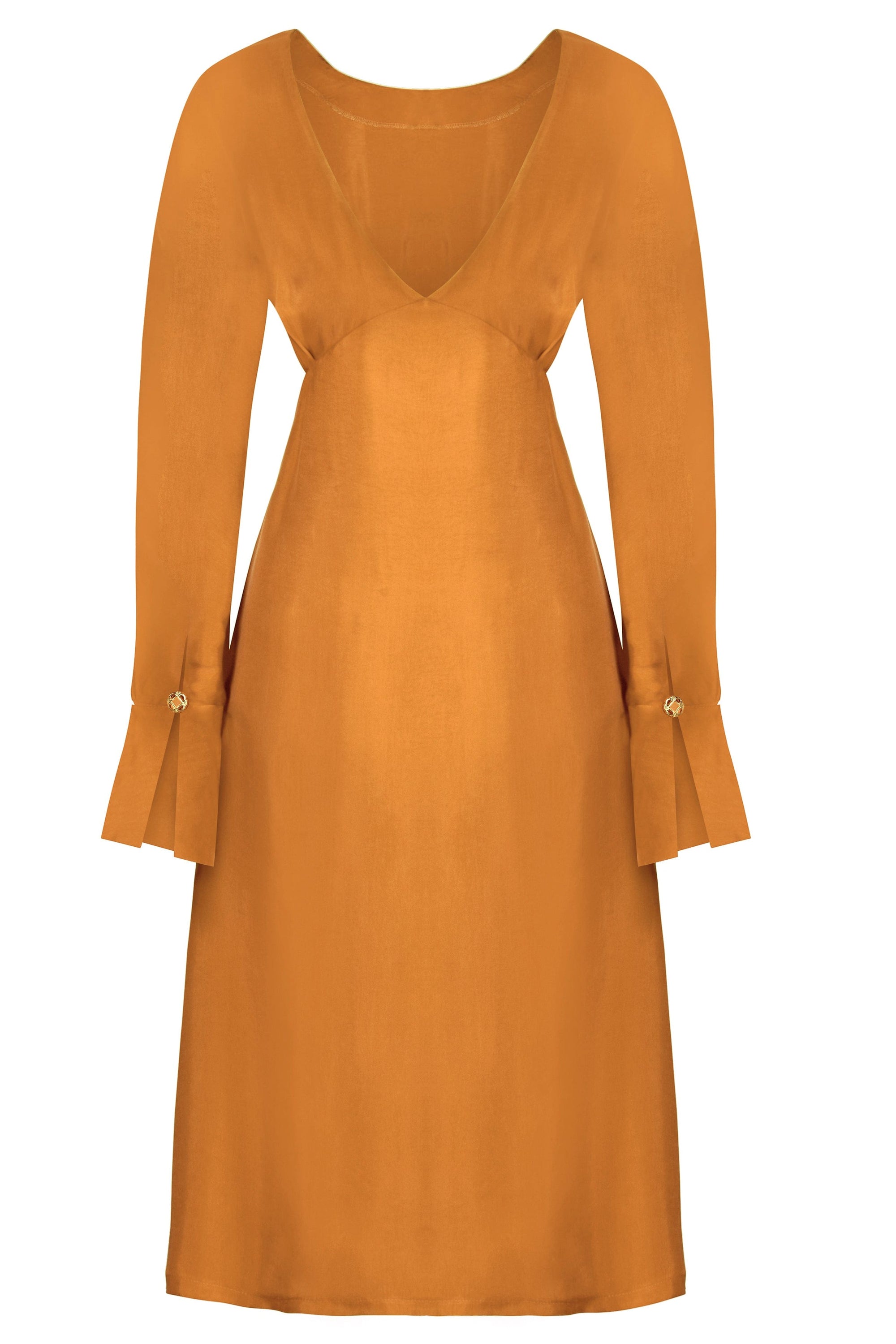 Mustard long sleeve Midi Dress-2