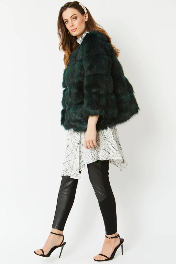 Dark Green Faux Fur Ella Coat-2