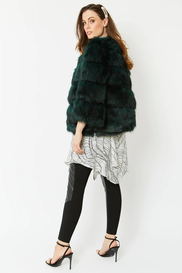 Dark Green Faux Fur Ella Coat-3