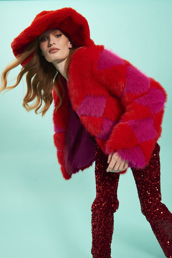 Delilah Red Purple Faux Fur Jacket-3