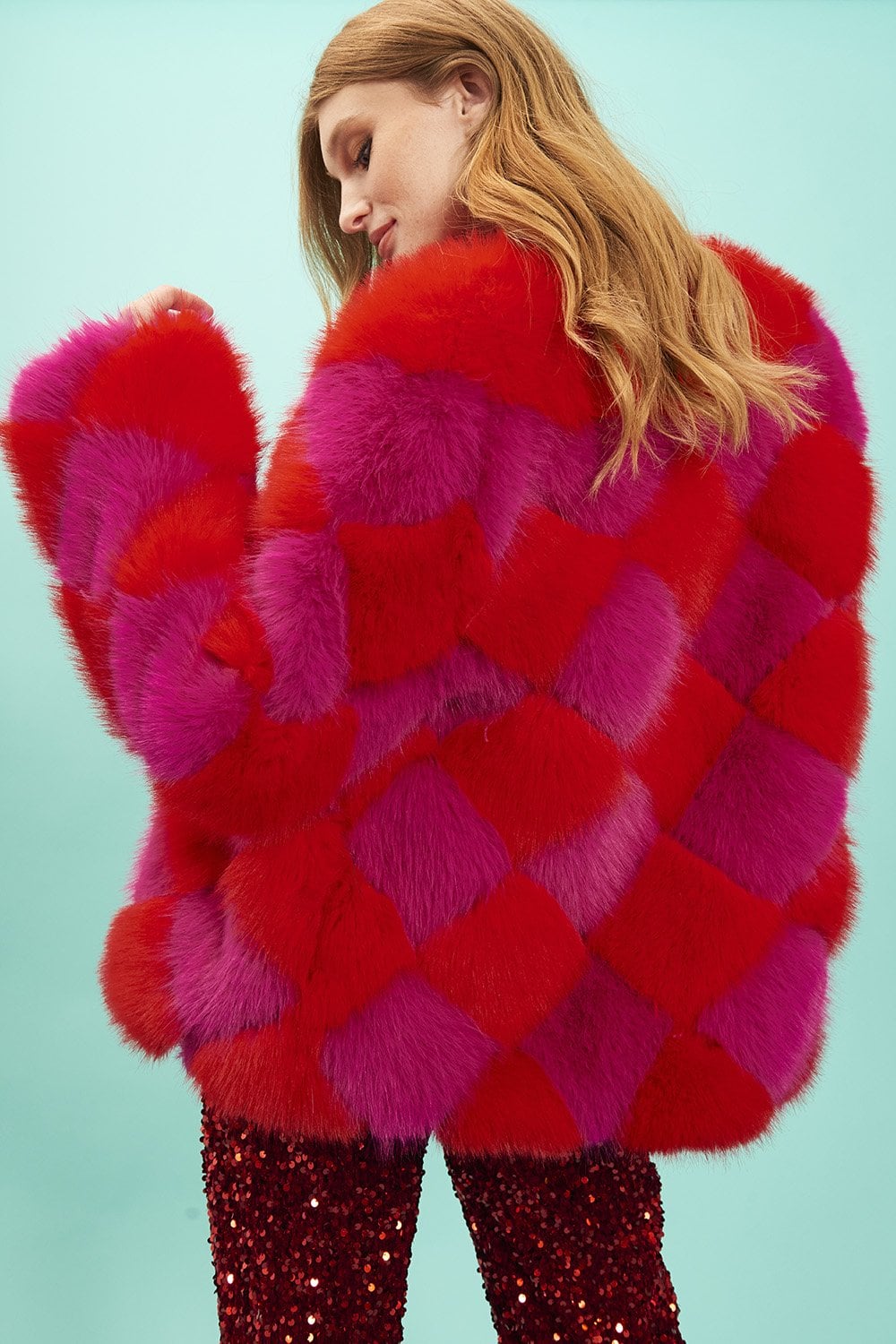 Delilah Red Purple Faux Fur Jacket-4