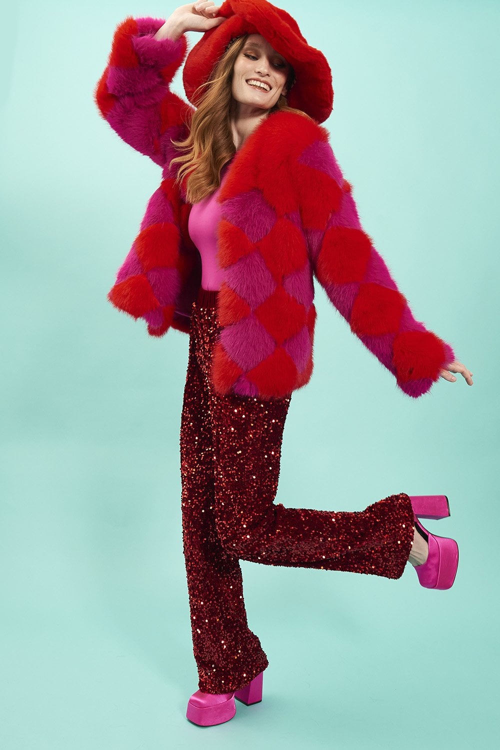 Delilah Red Purple Faux Fur Jacket-2