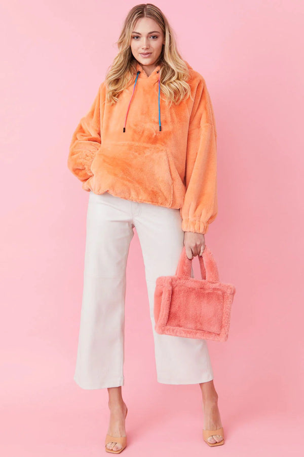 Faux Fur Oversized Orange Hoodie-1