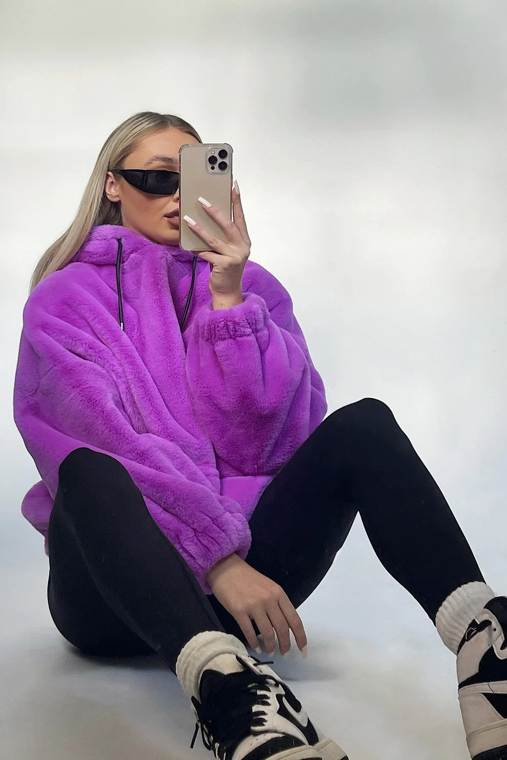 Faux Fur Oversized Purple Hoodie-3