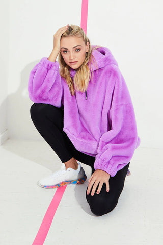 Faux Fur Oversized Purple Hoodie-0