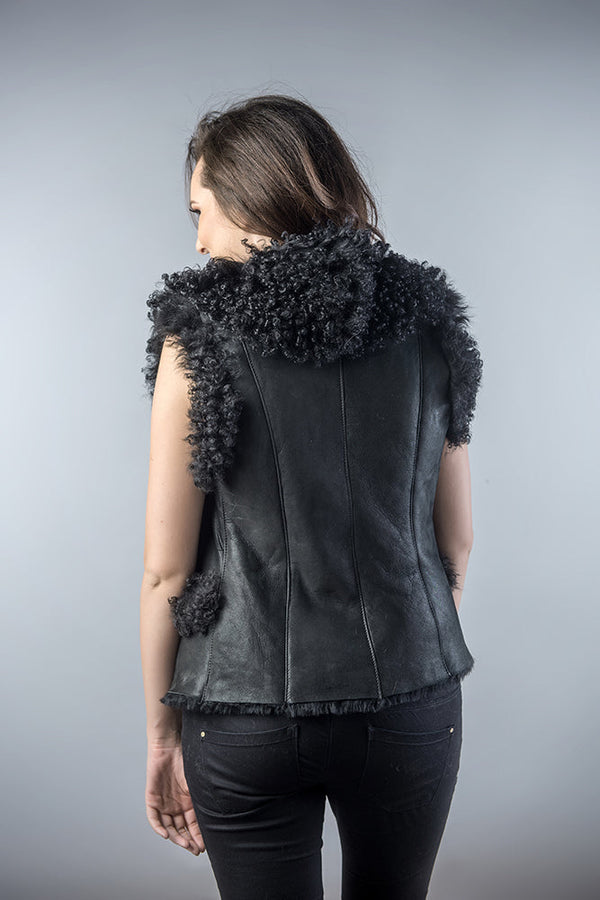 Black Natural Nappa Lambskin Merino Fur Vest-1