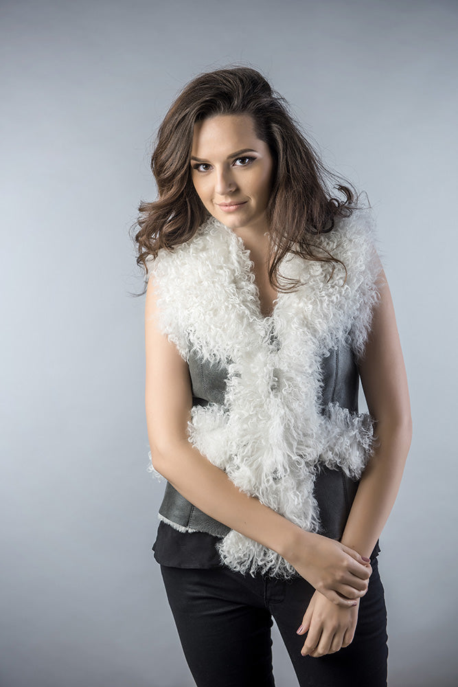 Gray Natural Nappa Lambskin Merino Fur Vest-0