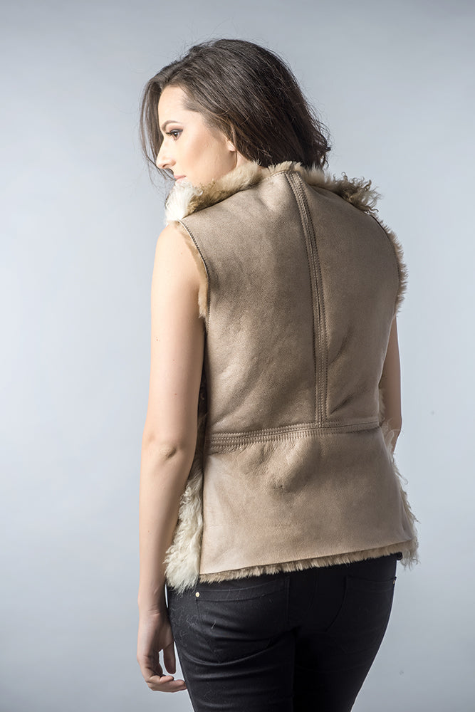 Beige Lamb Nappa Leather Shearling Vest-1