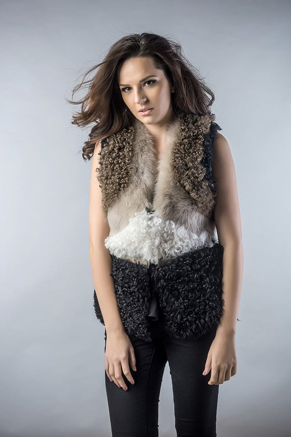 Taupe Lamb Nappa Leather Shearling Vest-2