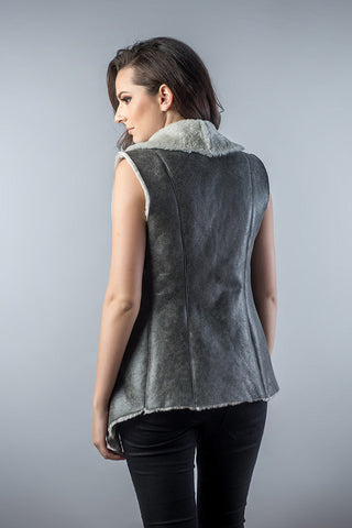 Gray Genuine Nappa Lambskin Merino Fur Vest-1