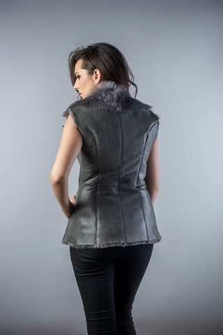 Gray Genuine Nappa Lambskin Fur Vest-1