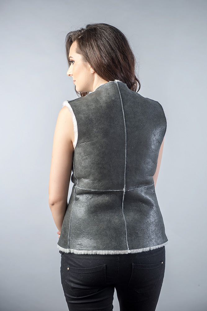 Light Gray Reversible Natural Nappa Sheepskin Fur Vest-3