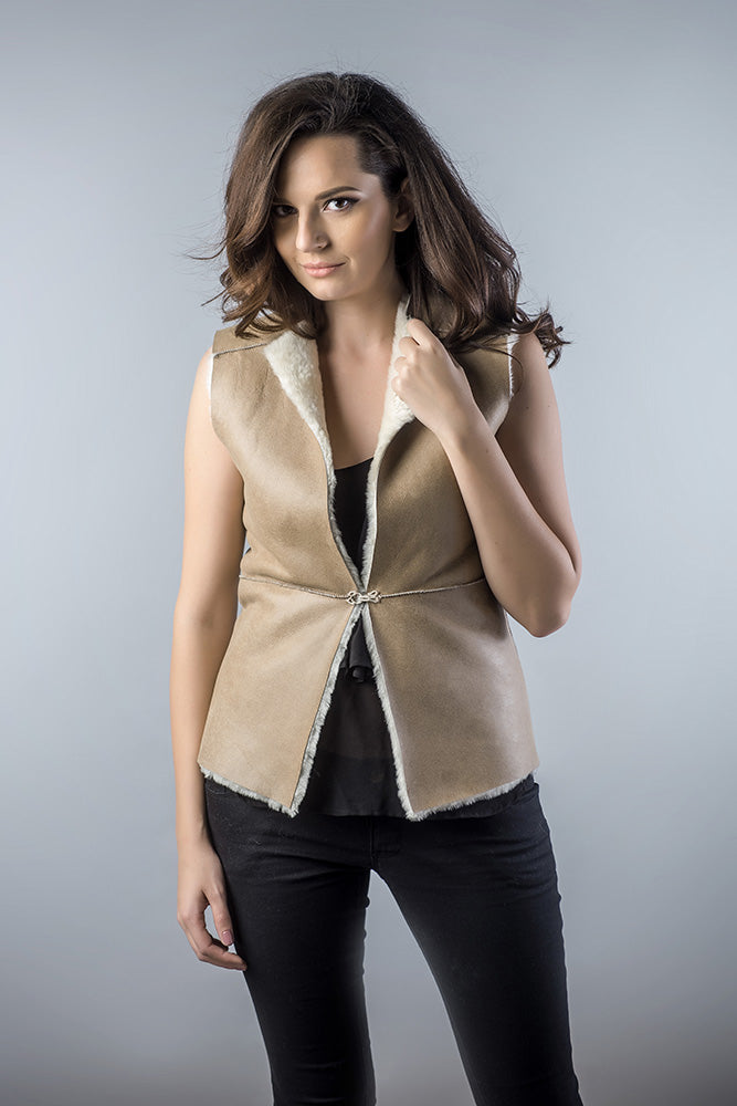 Light Brown Reversible Natural Nappa Sheepskin Fur Vest-1