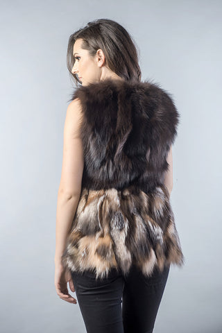 Black Light Brown Genuine Fox Fur Vest-1