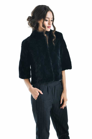 Navy Blue Genuine Mink Fur Jacket-0