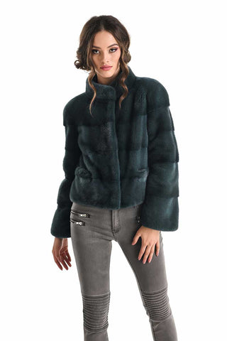 Olive Genuine Mink Fur Jacket-0