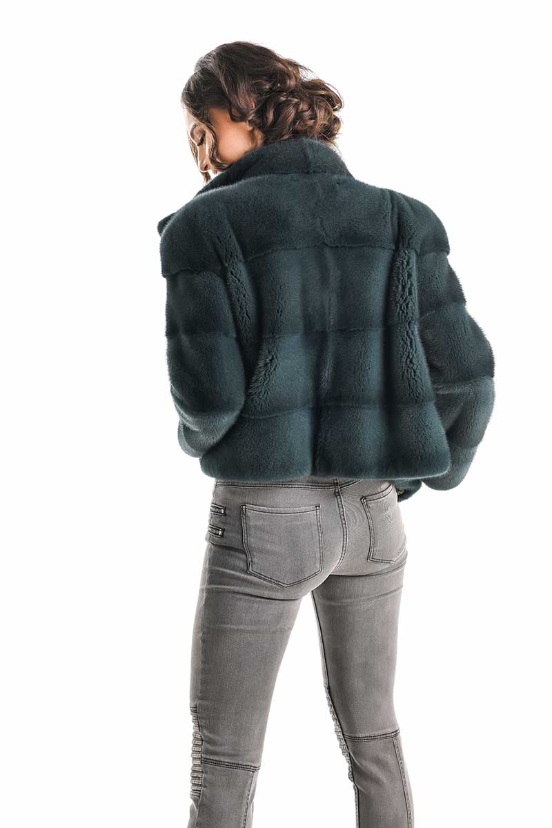 Olive Genuine Mink Fur Jacket-3