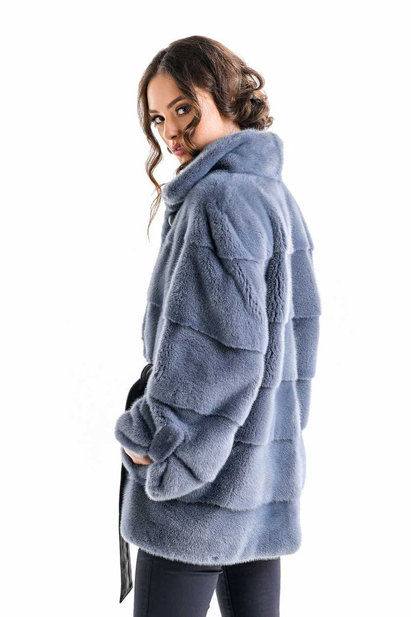 Blue Gray Shaded Genuine Mink Fur Coat-2