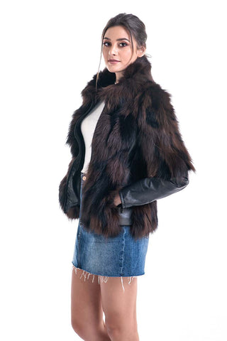 Brown Genuine Fox Fur Jacket-2