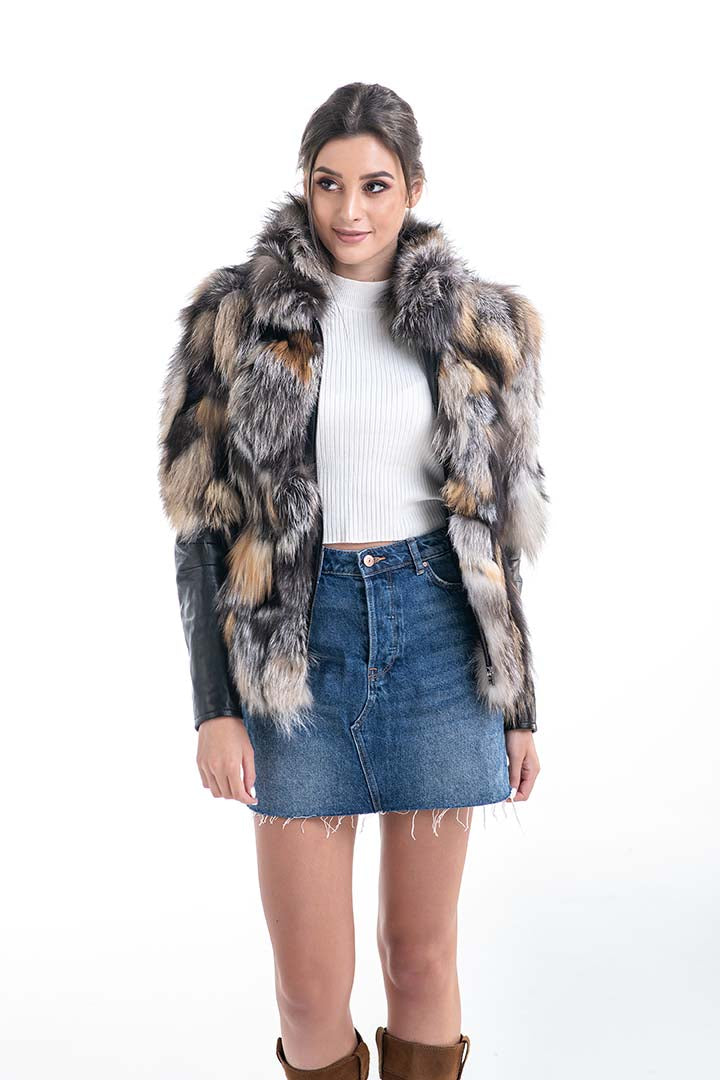 Yellow Silver Genuine Fox Fur Jacket-2