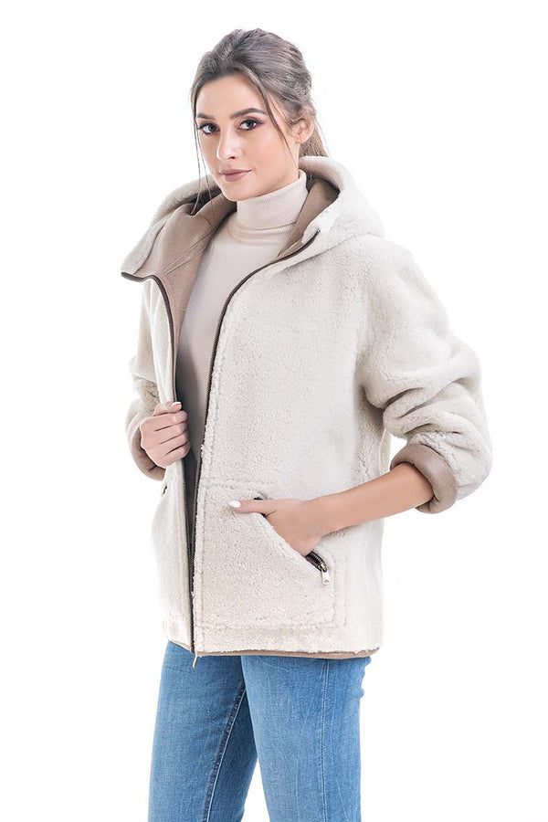 Cream Beige Nappa Lambskin Reversible Shearling Jacket-0