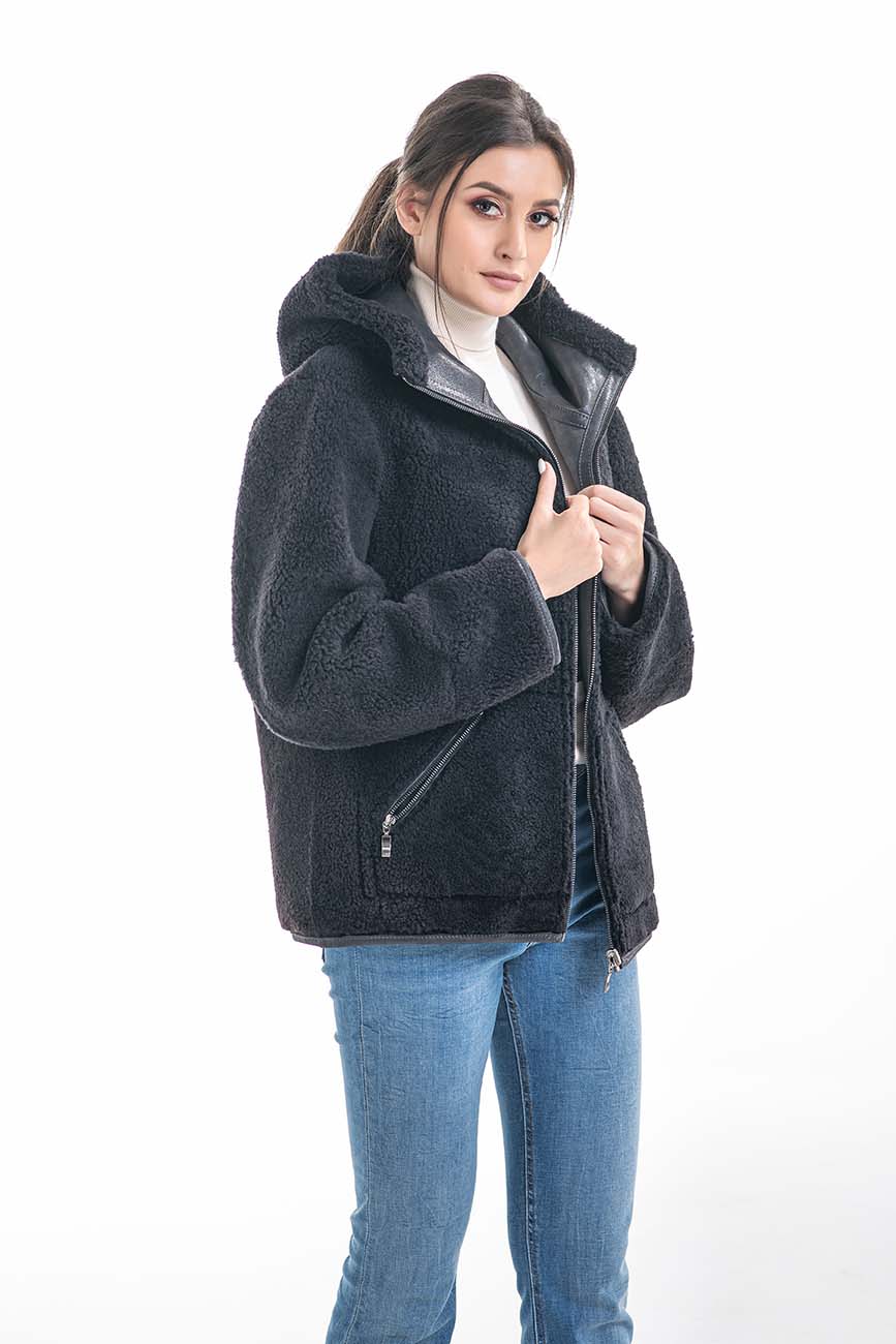 Gray Nappa Lambskin Reversible Shearling Jacket-1