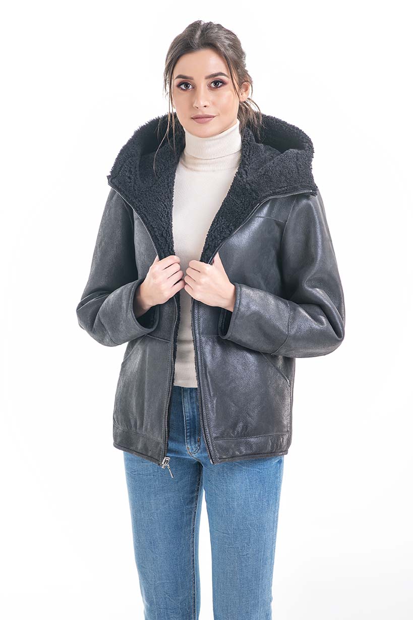 Gray Nappa Lambskin Reversible Shearling Jacket-0