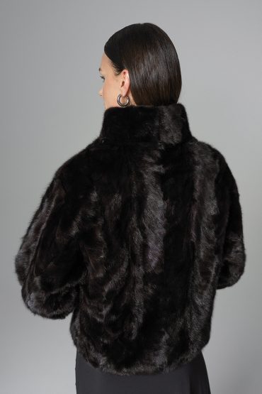 Black Natural Mink Fur Jacket with Nutria Fur Trims-2