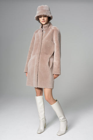 Pink Reversible Genuine Merino Wool Sheepskin Midi Coat-2