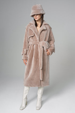 Pink Genuine Lamb Fur Overcoat with Fanny Pack-3