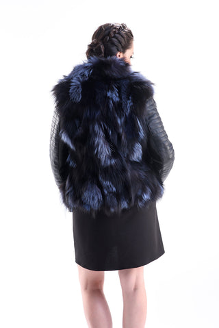 Blue Genuine Arctic Fox Fur Lamb Nappa Leather Jacket-1