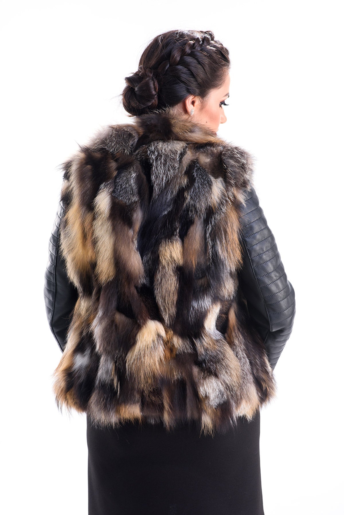 Yellow Silver Genuine Arctic Fox Fur Lamb Nappa Leather Jacket-1