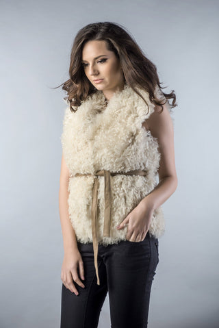 Beige Genuine Merino Shearling Vest-0