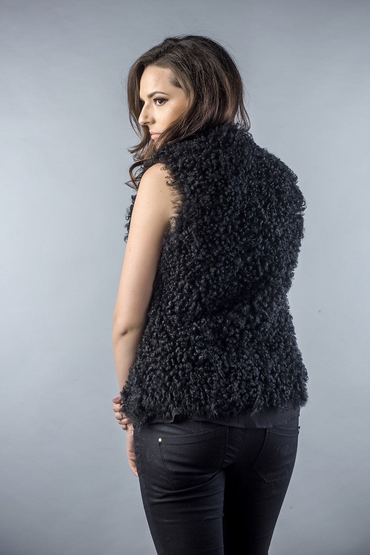 Black Genuine Merino Shearling Vest-1