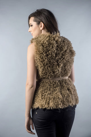 Light Brown Genuine Merino Shearling Vest-1