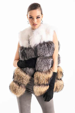 Multicolor Genuine Fox  and Raccoon Fur Vest-0