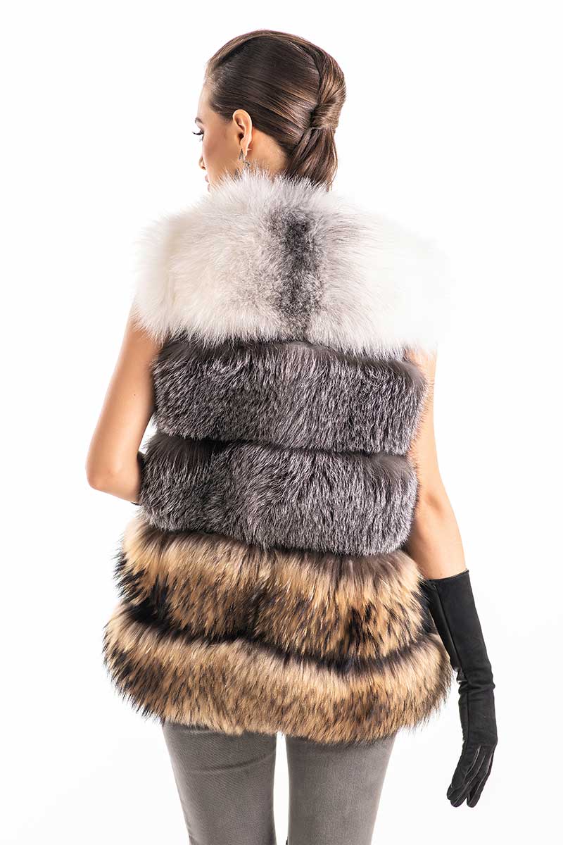 Multicolor Genuine Fox  and Raccoon Fur Vest-1