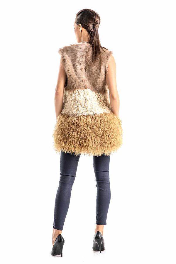 Beige Geniune Sheepskin Fur Vest-1