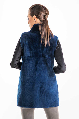 Blue Reversible Geniune Nappa Lamb Leather Mouton Fur Vest-1