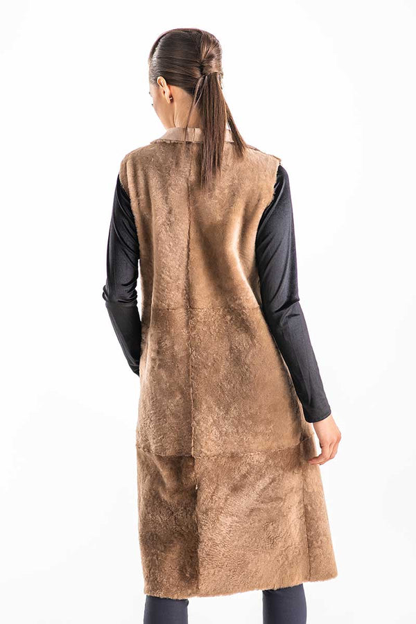 Beige Double Face Geniune Nappa Lamb Leather Mouton Long Fur Vest-1