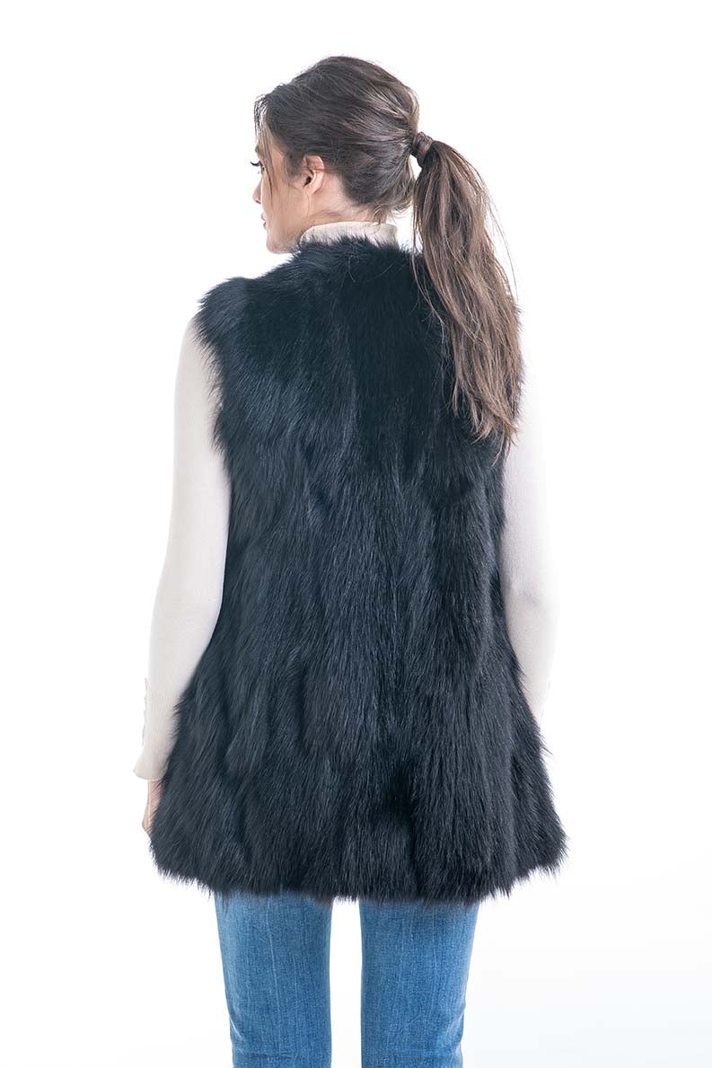 Black Genuine Fox Fur Vest-1