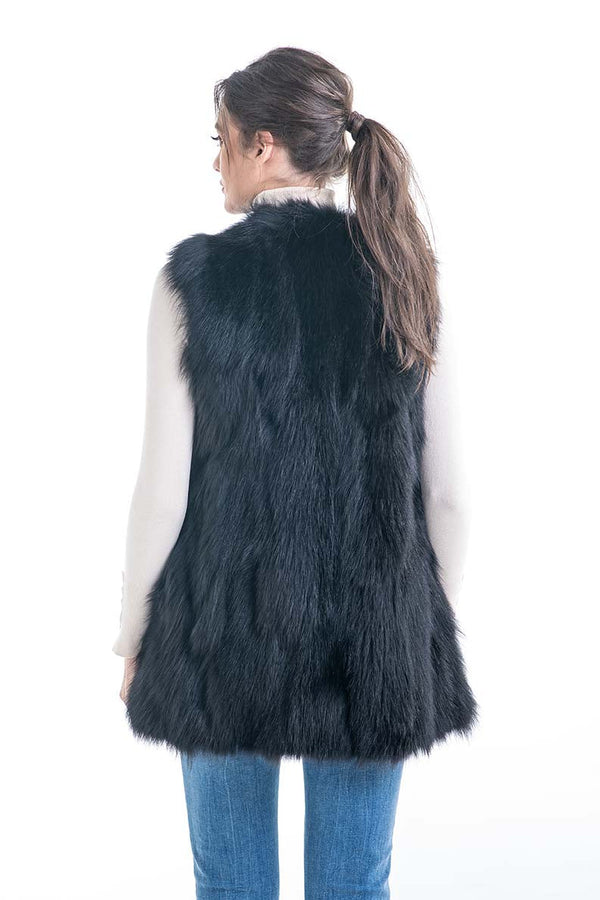 Black Genuine Fox Fur Vest-1