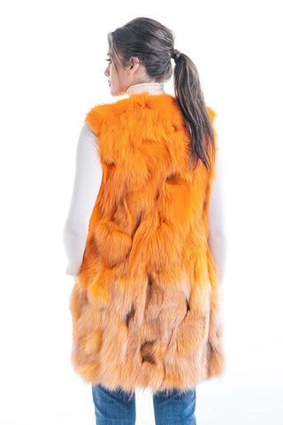 Orange Genuine Fox Fur Vest-1